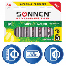 Батарейки алкалиновые Sonnen Super Alkaline LR06 (АА) 10 шт 454231 (3) в Москве купить
