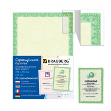 Сертификат-бумага для лазерной печати Brauberg А4 115 г/м2 25 листов зеленый интенсив 122623 (1) в Москве